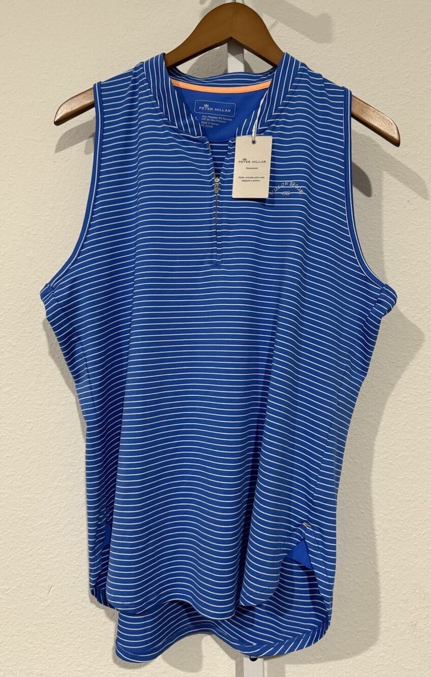 Peter Millar Shirt Women Blue Stripe Sleeveless Golf Polo Wicking L